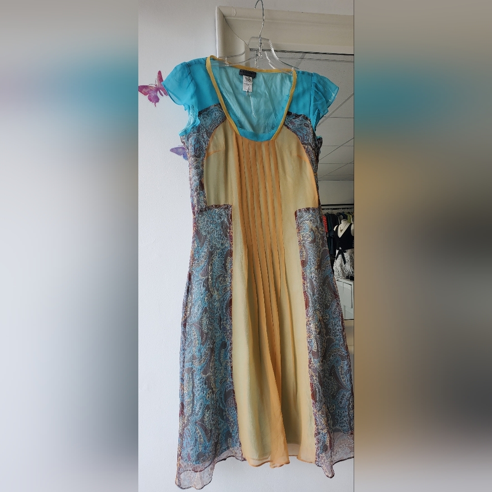 Alberta Ferretti Yellow and Blue Paisley Maxi Dress